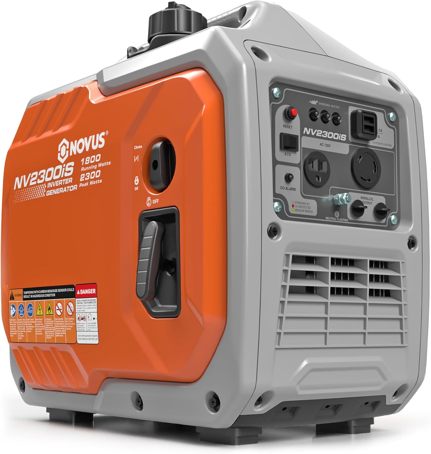 NOVUS 2300 Watts Portable Inverter Generator, Super Quiet Gas Generator, Stable Small Generators for Camping, Home and RV with Easy Start, Overload Protection, Clean Output, Co Sensor, Parallel Ready