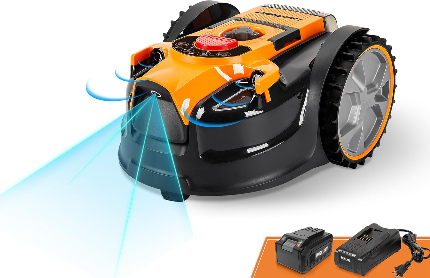 LawnMaster OcuMow Perimeter Wire Free Robot Lawn Mower Cuts Small Lawns 1000-2000 Square Feet with Optical Navigation, Obstacle Avoidance, Low Noise and No Go Functiont