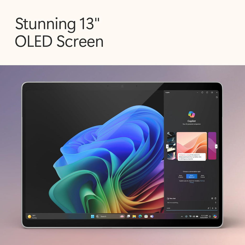 Microsoft Surface Pro 2-in-1 Laptop/Tablet (2024), Windows 11 Copilot+ PC, 13' Touchscreen OLED Display, Snapdragon X Elite (12 Core), 16GB RAM, 1TB Storage, Black