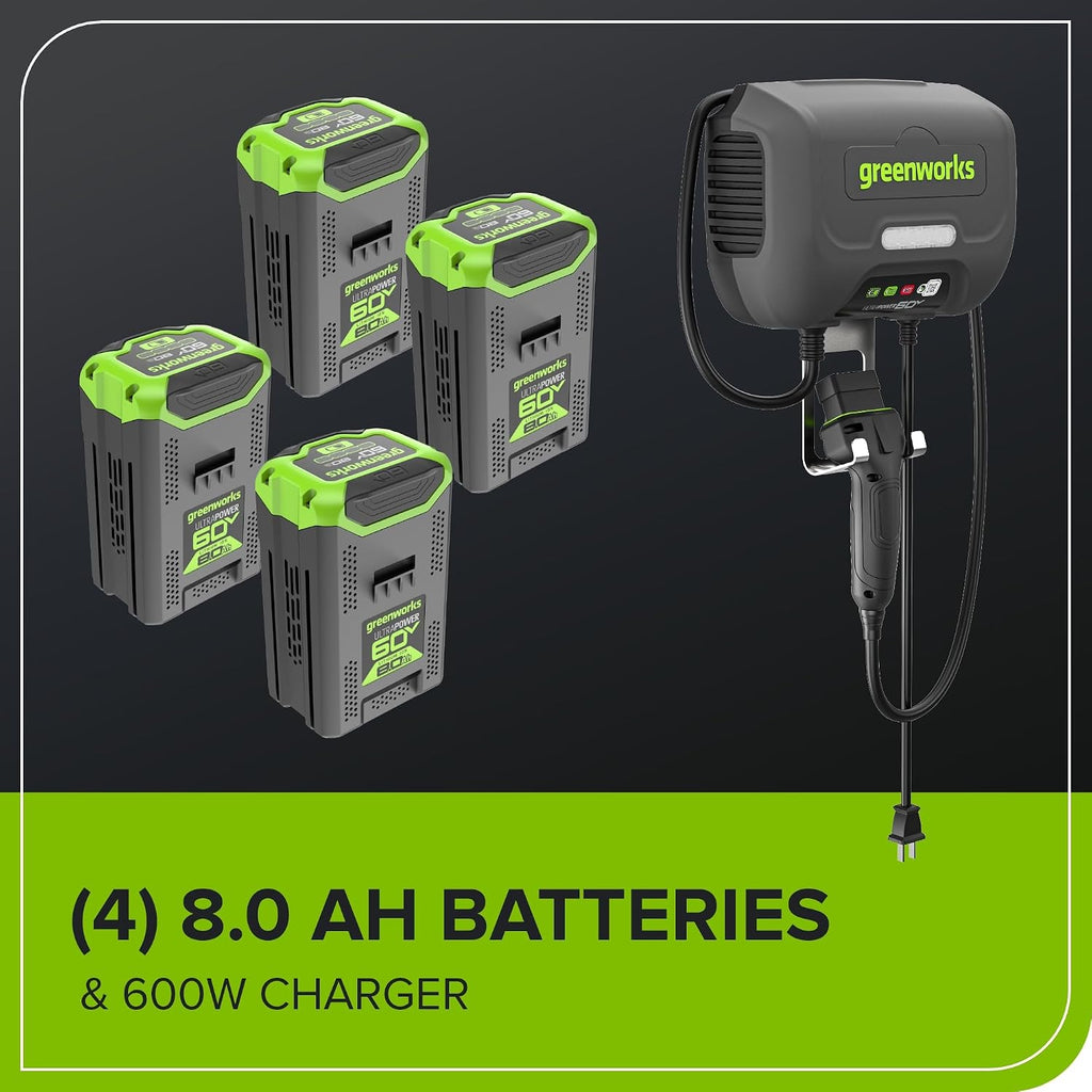 Greenworks 60V 42' Electric CrossoverZ Zero Turn Lawn Mower, (4) 8.0Ah Batteries and 600W Charger
