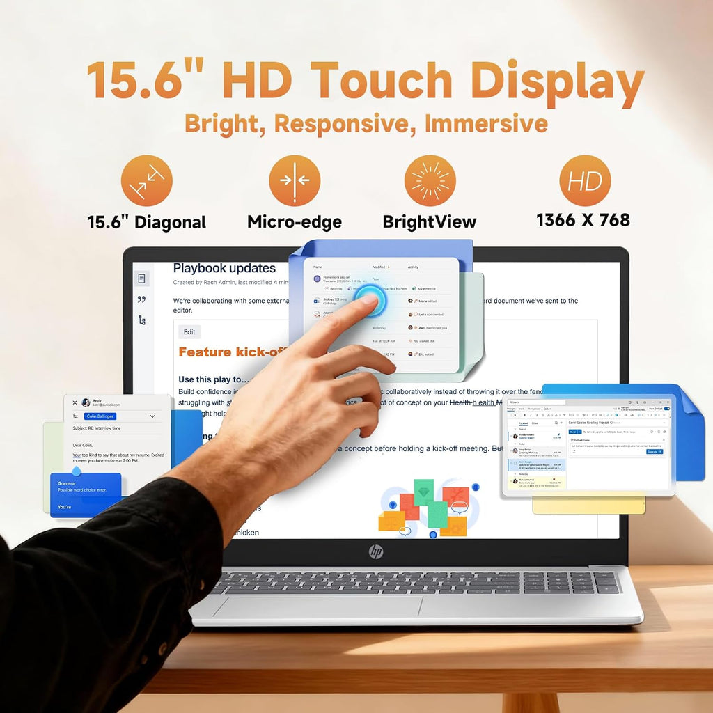 HP 15.6' Touchscreen Laptop 2026, 13th Gen Intel i3-1315U(Up to 4.5GHz), 15.6 inch Anti-Glare Display, 16GB RAM + 512GB SSD, Win 11 Pro, Wi-Fi 6, AI Copilot for Business & School, Patented KB Kit