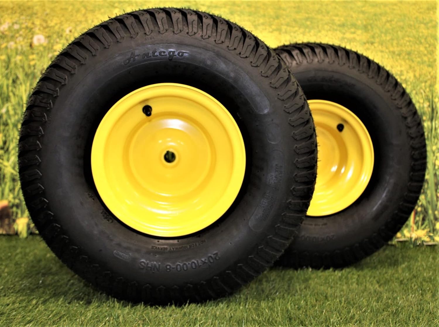 Antego Tire & Wheel (Set of 2) 20x10.00-8 Tires & Wheels 4 Ply for Lawn & Garden Mower Turf Tires ATW-003 w/Keyed Hub