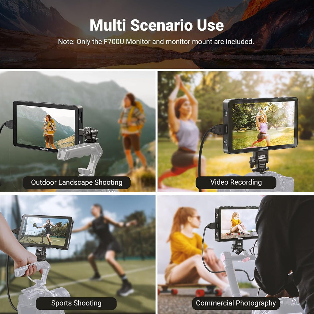 NEEWER 7' DSLR Camera Field Monitor, 1200nits 1920x1080 Touchscreen, 4K HDMI Loop in/Out with 3D LUT Peak Focus Video Assist HDR Waveform/SDI/2 4400mAh F750 Batteries for Photography Filmmaking, F700U