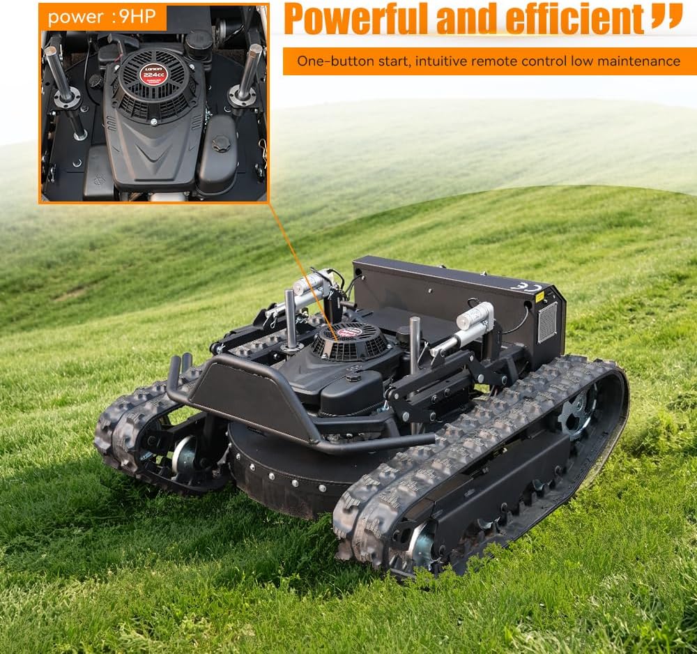 Remote-Controlled Lawnmower, 9HP Small Tank-Style Tracked Lawn Mower 22-Inch Mowing Width, Remote Start/Stop Control, Suitable for Farms, Gardens, Riverbanks, Lawns