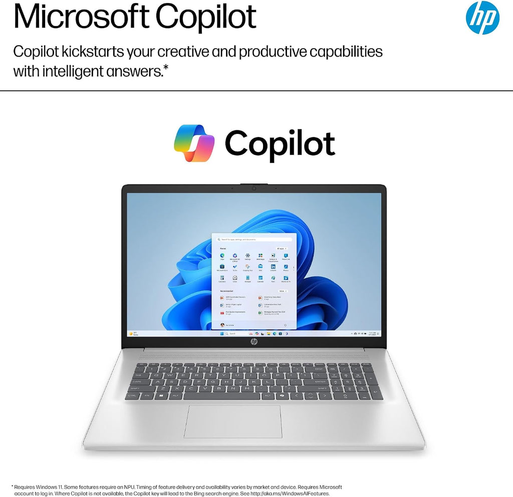 HP 17.3' Laptop Computer, Intel 13th 8-Cores i3-N305 Processor, 32GB RAM, 512GB PCI-E SSD, Windows 11 Pro, Free Lifetime MS Office • Copilot AI, 10-Key Number Pad, w/Accessories, Natural Silver