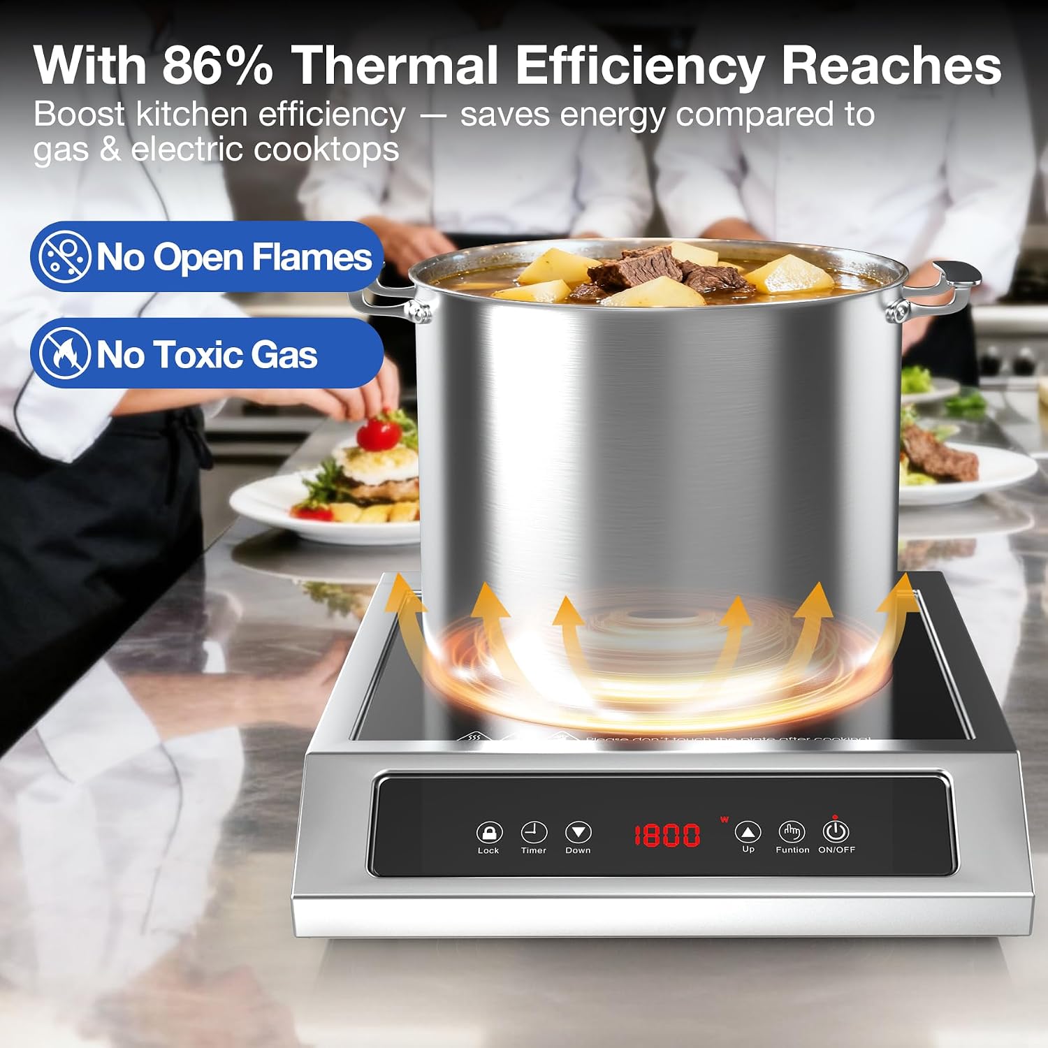 1800W Commercial Induction Cooktop, 120V Stainless Steel Electric Countertop Burner with Digital Touch Panel, 3-Hour Timer - Portable Hot Plate for Restaurant, RV or Food Truck