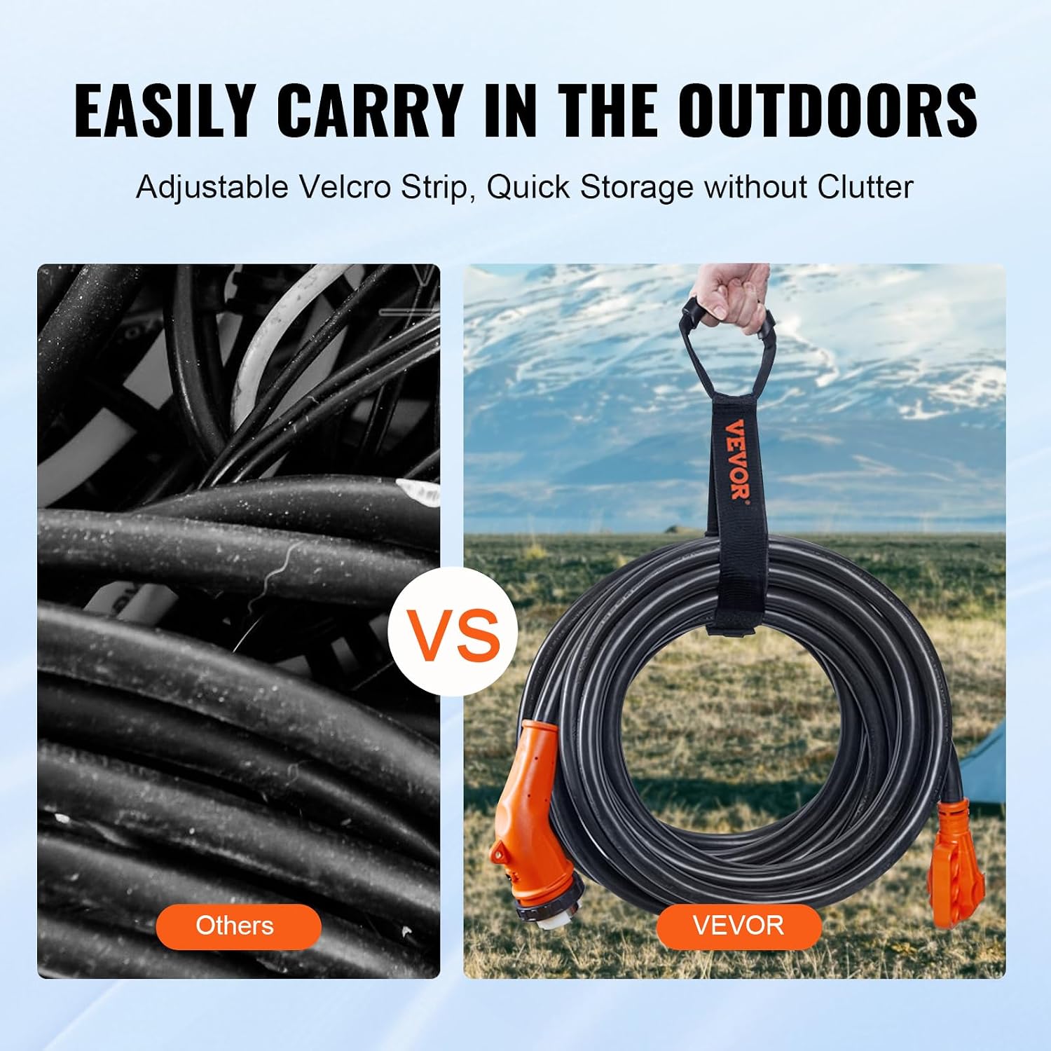 VEVOR 30FT 50 Amp RV Extension Cord, 6/3+8/1 AWG Pure Copper STW Power Cord 125V/250V 12500W, NEMA 14-50P to SS2-50R with LED Indicator & 15A Adapter, ETL Listed for RV Camper Generator EV Charger