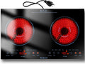 2 Burner Electric Cooktop 110v, 24 Inch Electric Stove Countertop & Built-in, Plug-in Electrics Cooktop, 8 Power Levels & 8 Functions, Touch Control, Safety Lock, Timer, 2000W, Blue