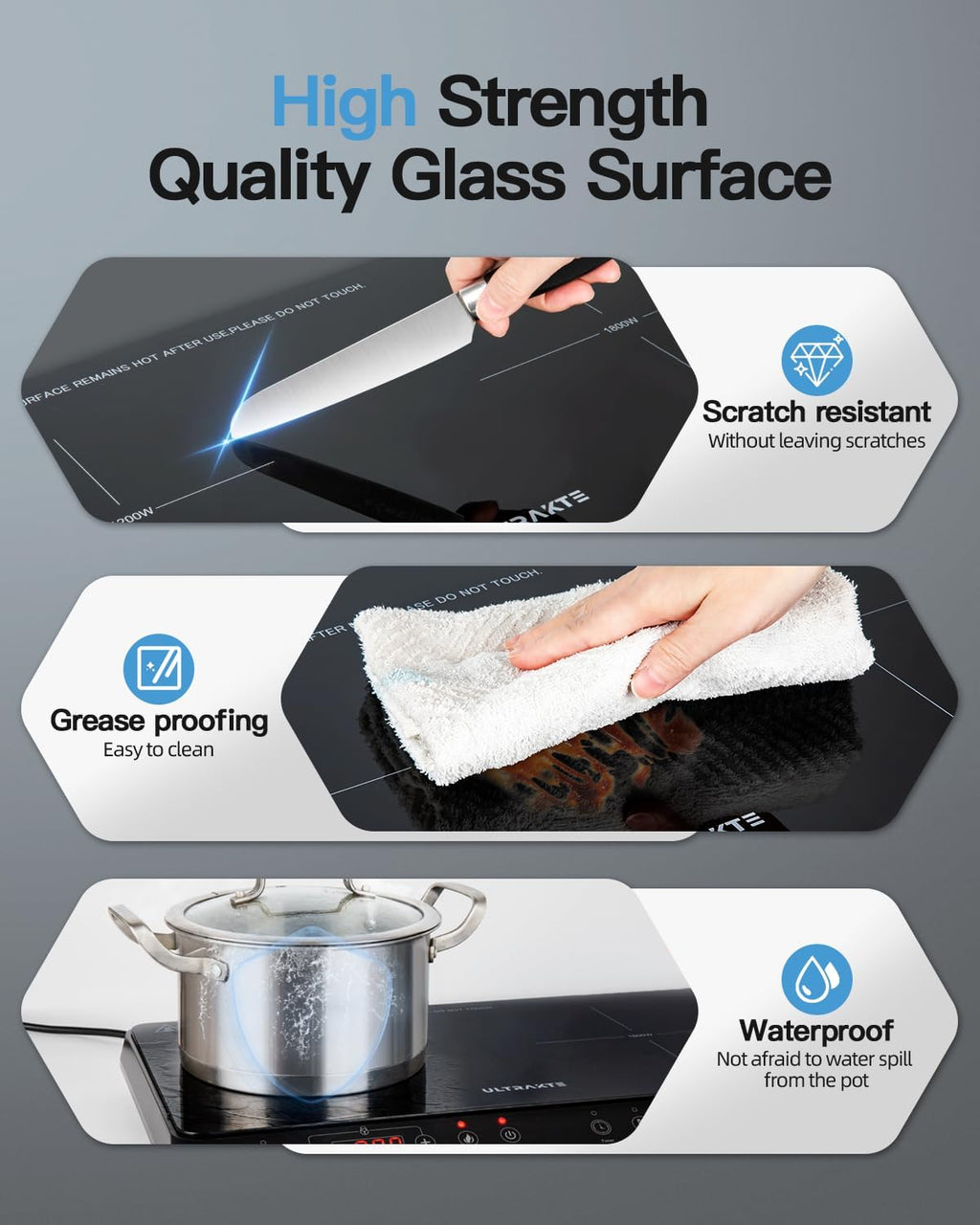 Double Induction Cooktop, ULTRAKTE Portable Dual Countertop Burner with Sensor Touch, 1800W Induction Cooktop 2 Burner, Electric Countertop Cooker with 10 Temp & Power Levels, 8-Hour Timer,Safety Lock