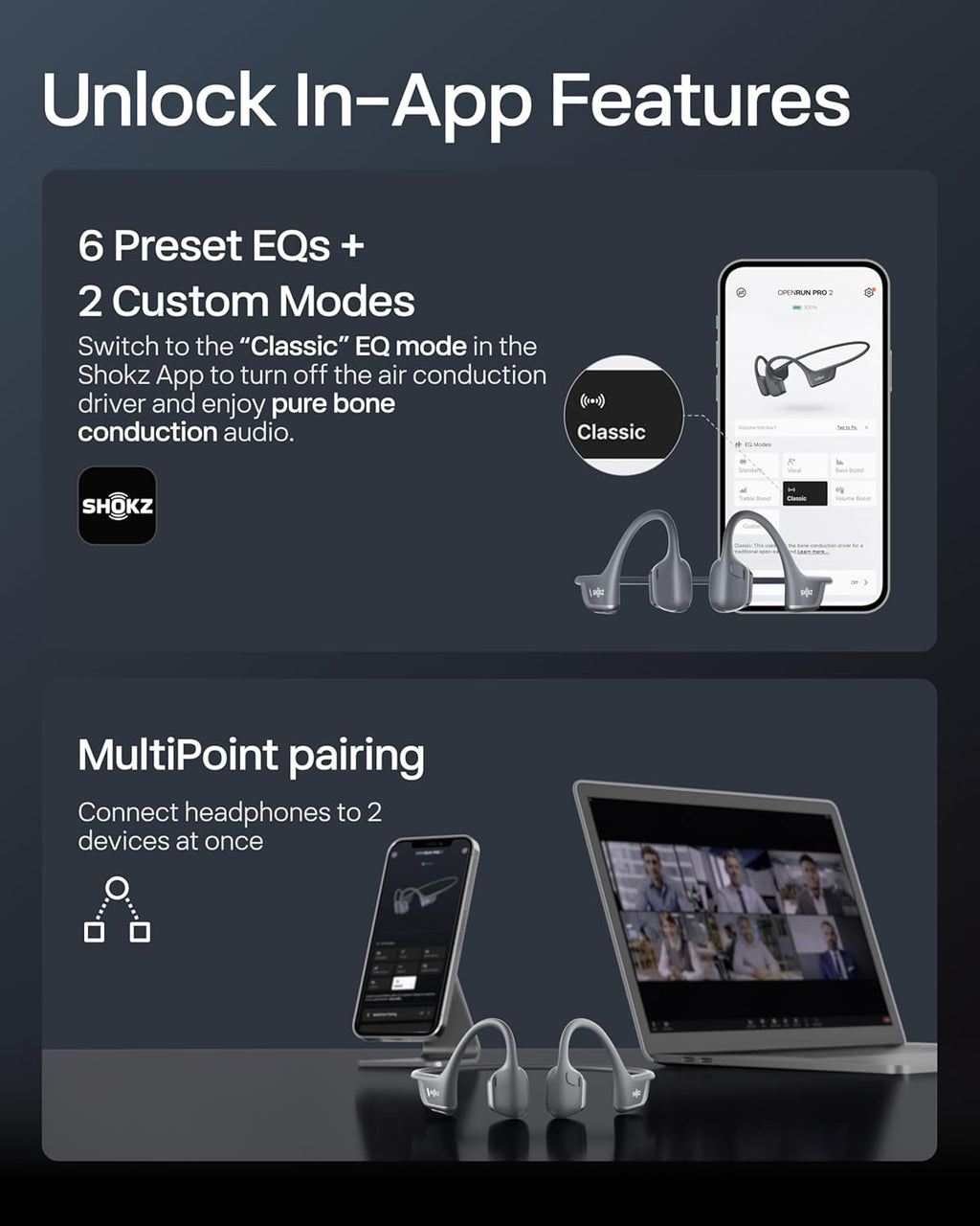 SHOKZ New OpenRun Pro 2 Mini -Open-Ear, Bone Conduction Sport Headphones -with Reflective Strip -Sweat Resistant, Workout Headphones -Secure, Wireless, Comfortable Fit-Deep Bass and Smart Mic App
