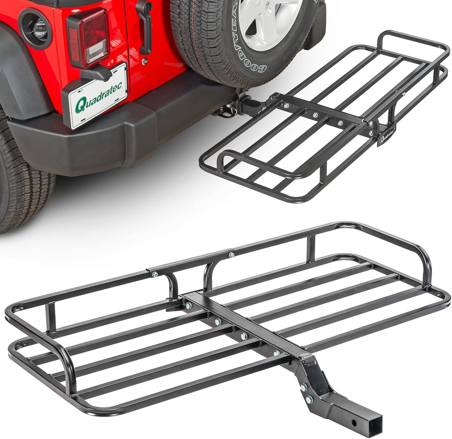 Quadratec Compact Cargo Rack Basket Platform, 48' x 19.5' - Mounts to 2' Receiver Hitch - Great for Hauling Luggage, Camping Gear, Supplies, Generators, and More - Fits Jeeps, Cars, Trucks, SUV & More