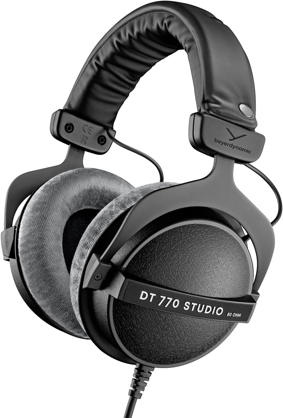beyerdynamic DT 770 Studio, 80 Ohm, Closed Back, Over Ear, Wired Professional Studio Headphones, Home Recording, Podcast, Monitor, 3m Straight Cable, Black with Gray Velour Ear Pads