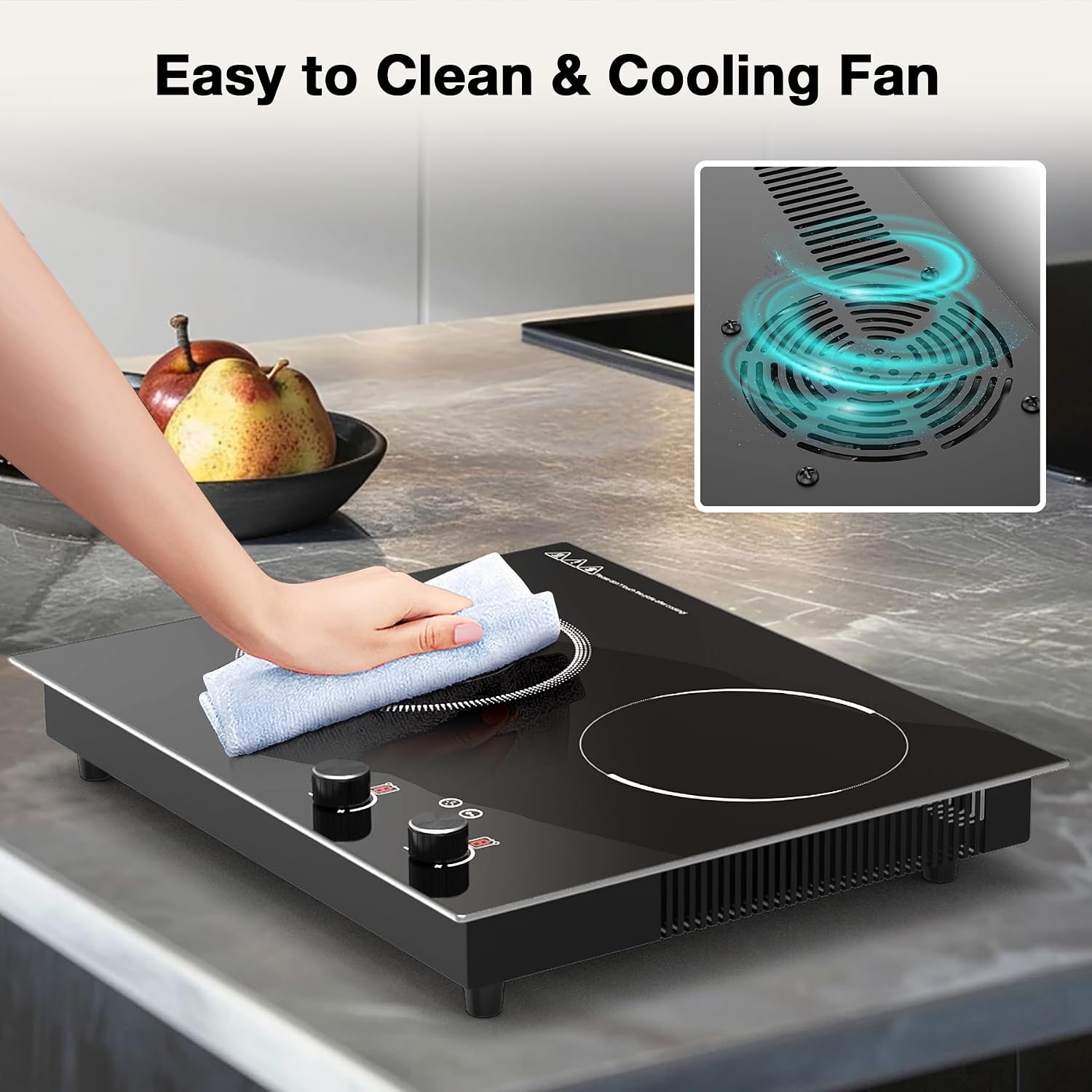 VBGK Electric Cooktop,2100W Built-in & Countertop 2 Burner Electric Cooktop,Electric Stove Top with10 Heating Level, Timer & Kid Safety Lock, LED Knob Touch Control Electric Burner with Plug