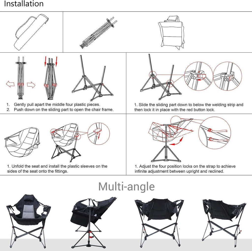 Hammock Chair, Camping Rocking Chairs, Swing Hammock Chair, Adjustable Back, Portable, with Cup Holder, Pillow, and Carry Bag for Camping, Outdoor, Patio (2)