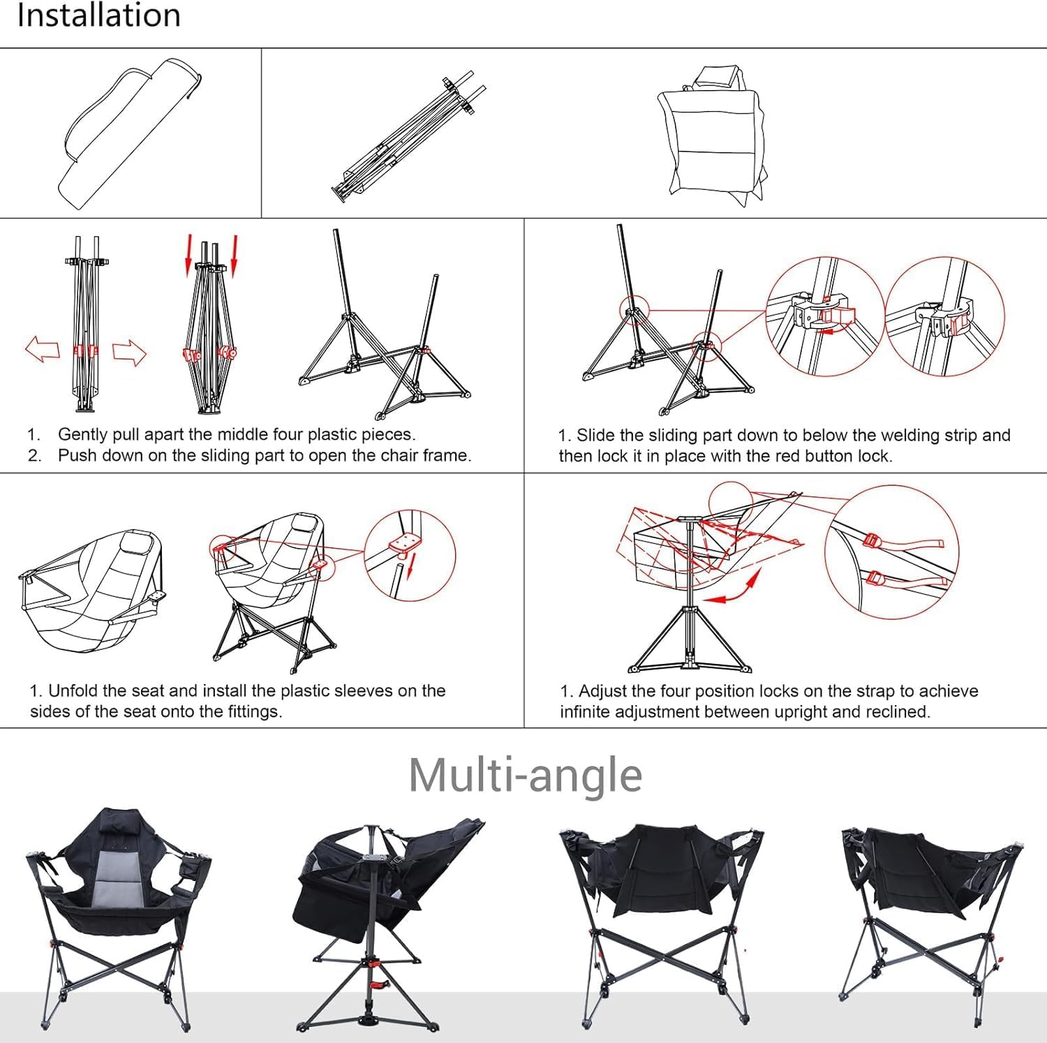 Hammock Chair, Camping Rocking Chairs, Swing Hammock Chair, Adjustable Back, Portable, with Cup Holder, Pillow, and Carry Bag for Camping, Outdoor, Patio (2)
