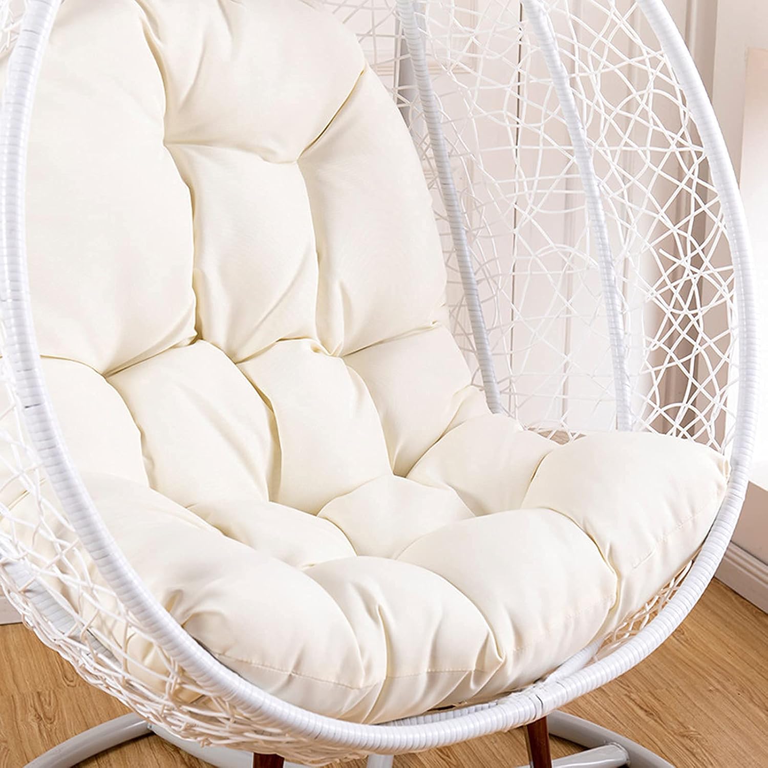 Hanging Nest Swing Chair Cushion Replacement, Outdoor Patio Garden Egg Rocking Chair Basket Seat Cushion Only, Meditation Cushion Floor, Does Not Include Chair and Stand(Color:White)