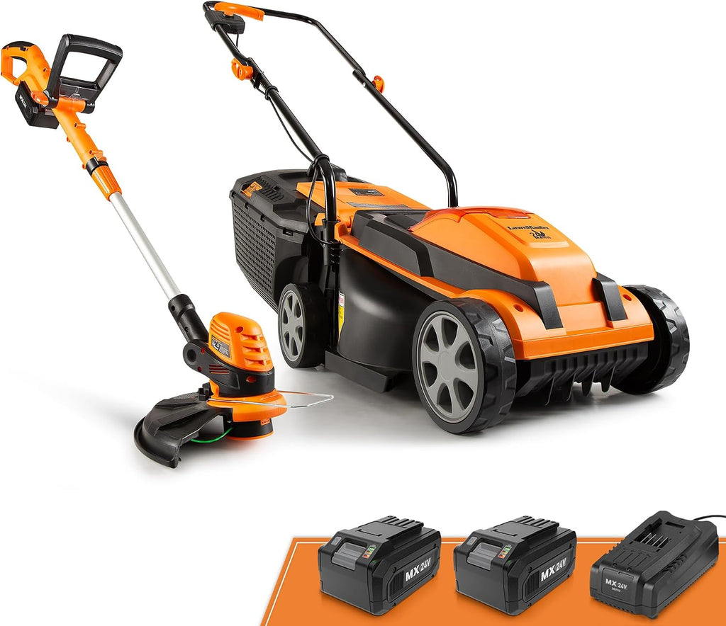LawnMaster 20VMWGT 24V Max 13-inch Lawn Mower and Grass Trimmer 10-inch Combo with 2x4.0Ah Batteries and Charger