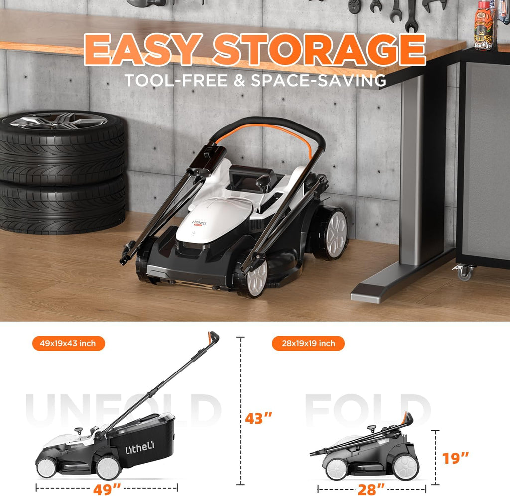 Litheli 40V (2 x 20V) 16' Electric Lawn Mower Cordless, Brushless Lawnmower with 6-Height Adjust, Portable & Lightweight Push Battery Powered Lawn Mower (2 * 4.0AH Batteries Included)