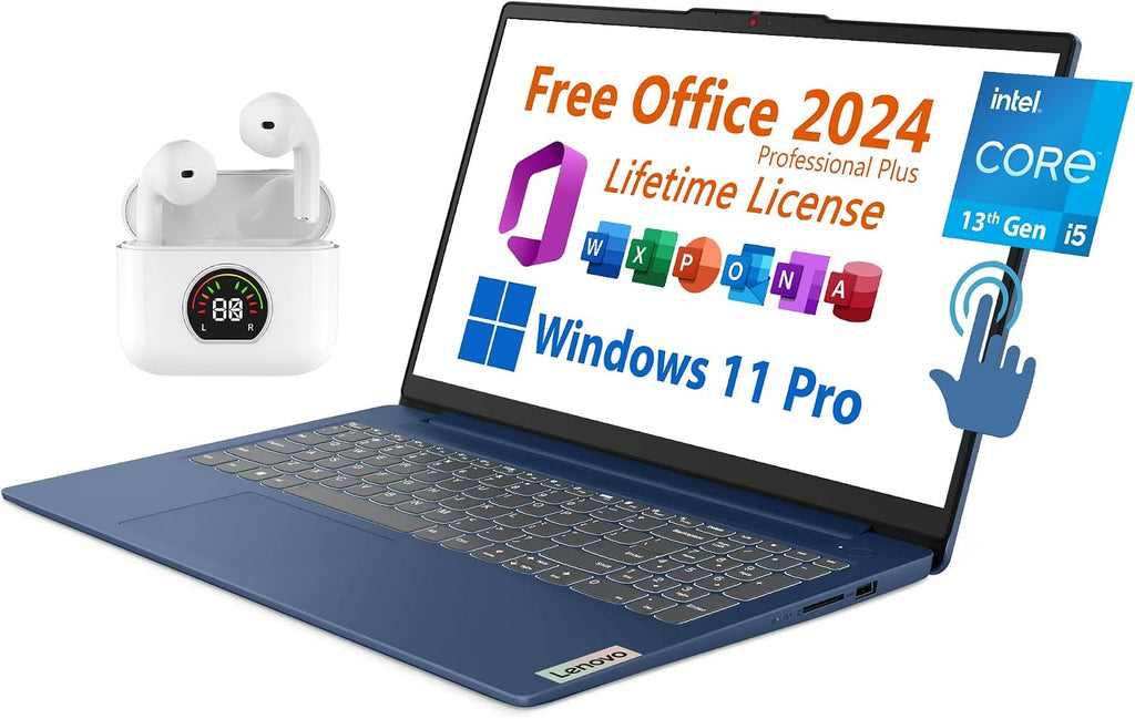 Lenovo 15.6' Laptop, Free Microsoft Office 2024 with Lifetime License, FHD Touchscreen, Intel 10-Core i5-1335U 4.6 GHz, 8GB RAM, 1TB SSD, WiFi 6, 7 hrs Battery Life, Windows 11 Pro, Toree Earbuds