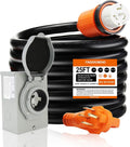 25 ft 50 Amp Generator Cord and Power Inlet Box Combo Kit,125/250 Volts,Generator Power Cord NEMA 14-50P to SS2-50R Extension Cord,for Home RV Backup Power Solution