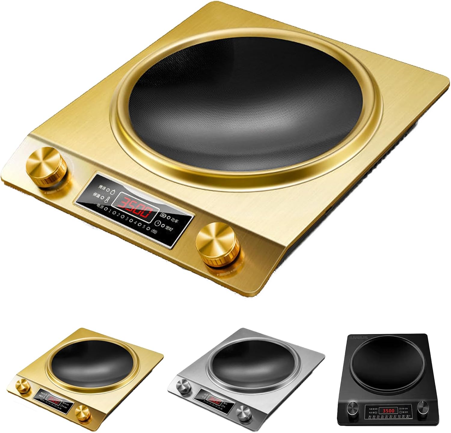 3500-Watt Induction Hob, 10 Temperature Settings, Newbeew Portable Multifunctional Commercial Induction Cooktop, with LCD Display & Touch/Knob Control, Innovative Concave Design (Gold)