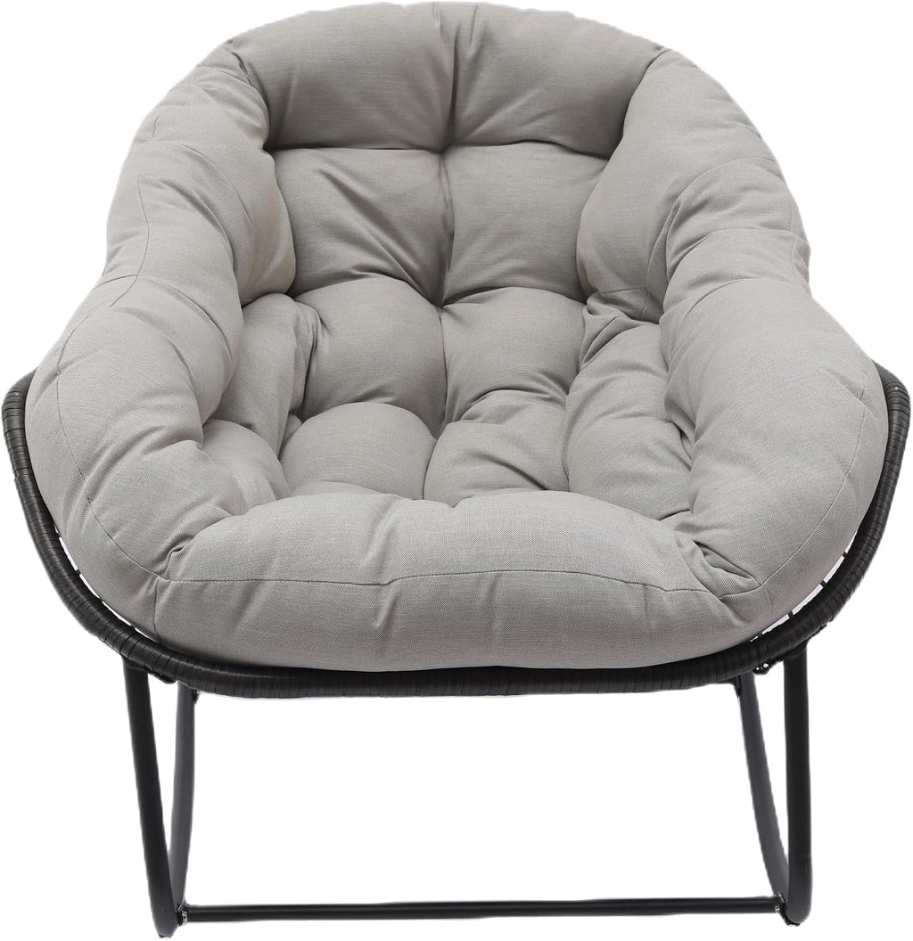 Indoor & Outdoor Rocking Chair, Oversized Rattan Royal Rocking Chair with Padded Cushion, Rocker Egg Chair for Living Room, Patio, Front Porch, Backyard, Grey