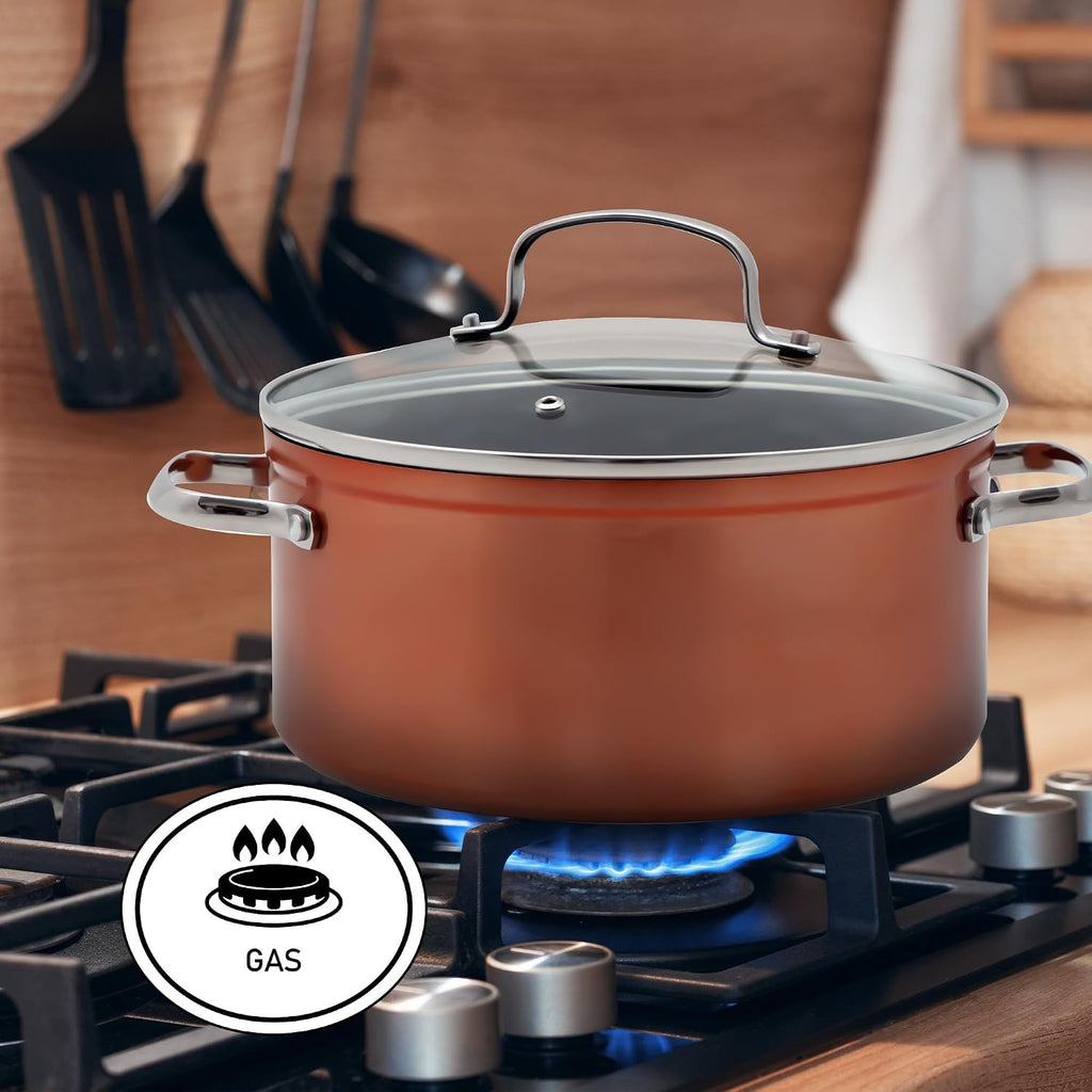 Nuwave 12pc Healthy Pots and Pan Set Non-Stick, Forged Lightweight Cookware Set, G10 Duralon Ceramic Coating, Vented Tempered Glass Lids, Induction-Ready & Works on All Cooktops, PFAS Free