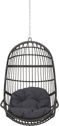 Wicker Egg Chair, Hanging Chair with 8FT Chain, Wicker Lounge Chair with Water Resistant Cushion, Indoor Outdoor Lounger for Patio, Backyard, Living Room, Only Chair (Gray-No Stand)