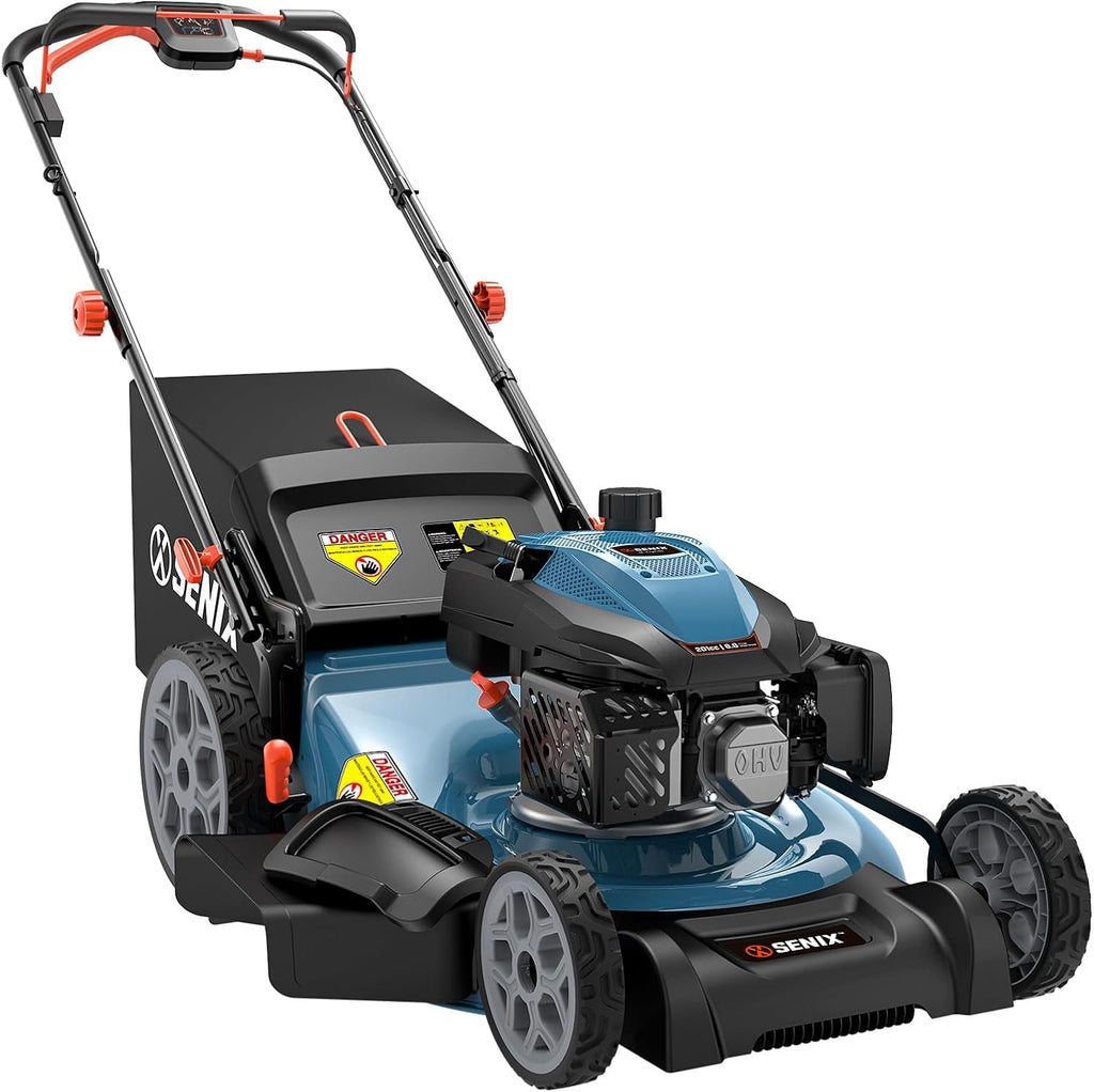 SENIX 22 Inch Gas Lawn Mower, 201cc 4-Cycle OHV Engine, Variable Speed Rear Wheel Self-Propelled Mower, 3-in-1 Mower with Bagging, Mulching & Side Discharge, 6-Positions Adjustable Cutting Height