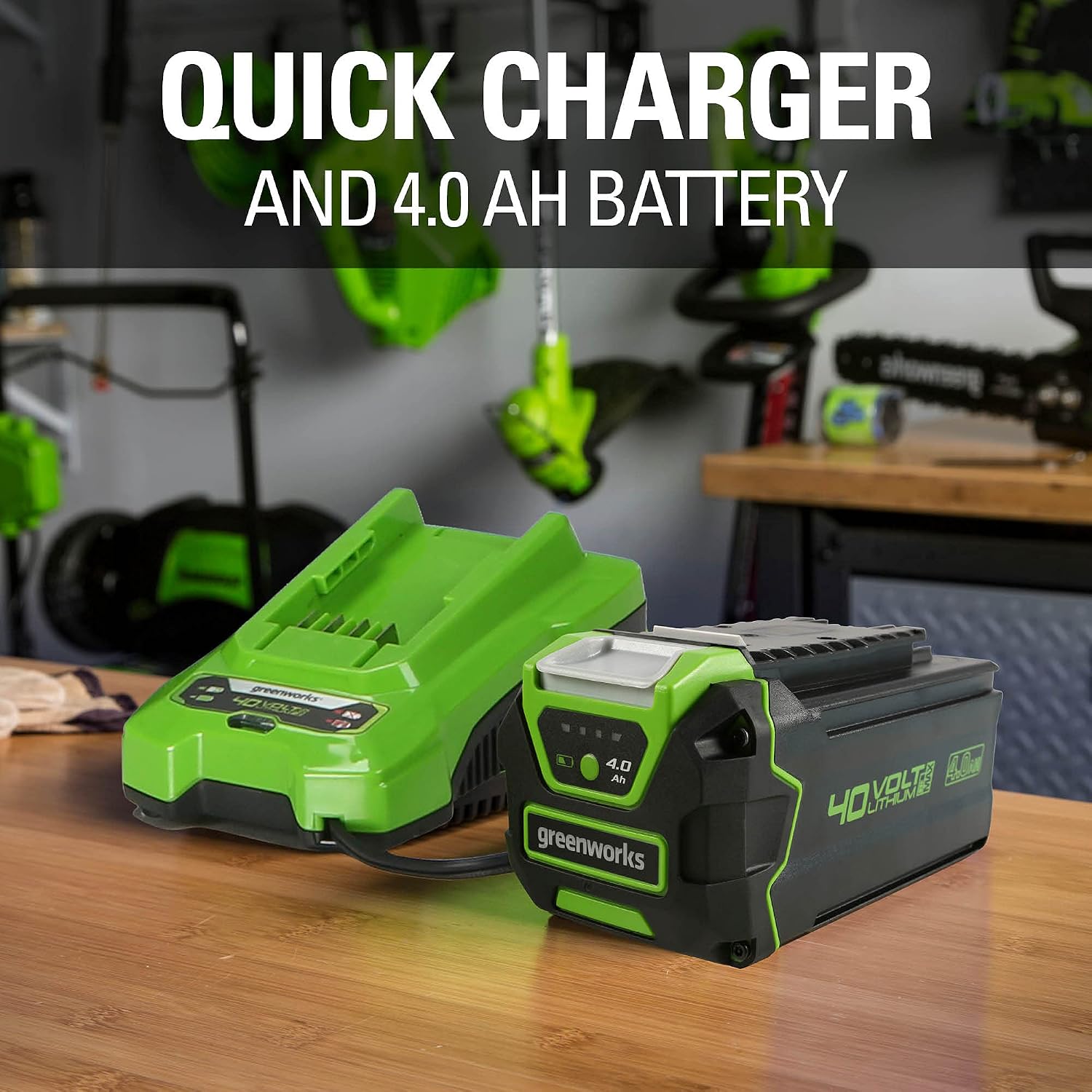 Greenworks 40V 16' Cordless Electric Lawn Mower + 40V Sweeper (150 MPH), 4.0Ah Battery and Charger Included