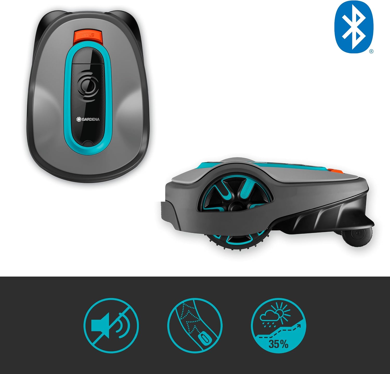 GARDENA 15101-20 SILENO Life - Automatic Robotic Lawn Mower, with Bluetooth app and Boundary Wire, one of The quietest in its Class, for lawns up to 8100 Sq Ft, Made in Europe, Grey