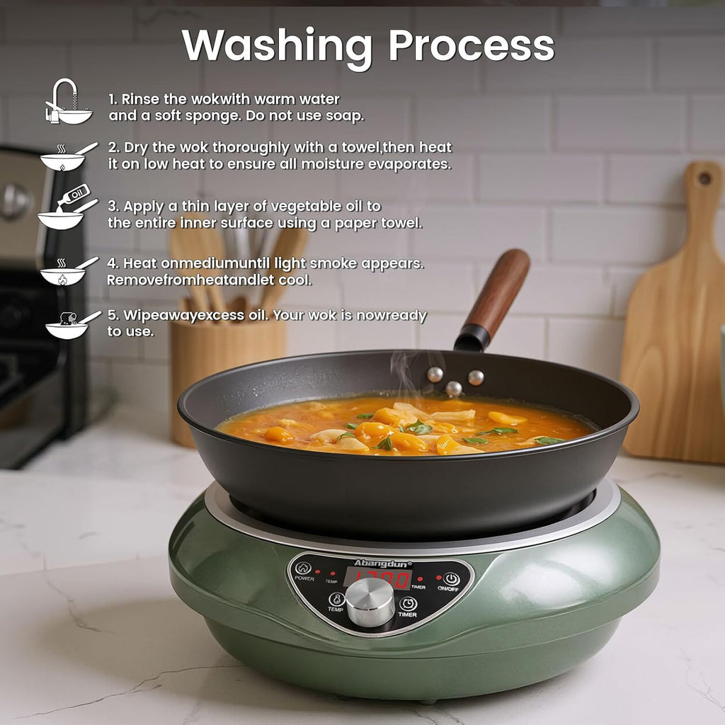 1700W Concave Induction Wok Cooktop,9.25-Inch Coi,Non-Pulse Continuous Heating, Professional Countertop Wok Burner Stove for Stir Fry Cooking