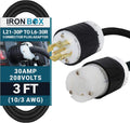 Iron Box Electric - Heavy-Duty L21-30P to L6-30R Connector Plug Adapter - 10/3 AWG - 30 Amps & 208V Rated - Reliable Power Solution for Generators, Transfer Switches, and Industrial Equipment(3 Foot)