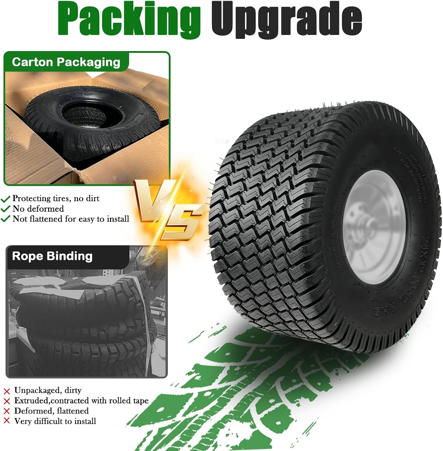 TRIPOWER 24x12x12 Lawn Mower Tires - 24x12.00-12 Tires for Lawn Garden Mower and Tractor, 8 Ply Tubeless, 1710lbs Capacity, Set of 2