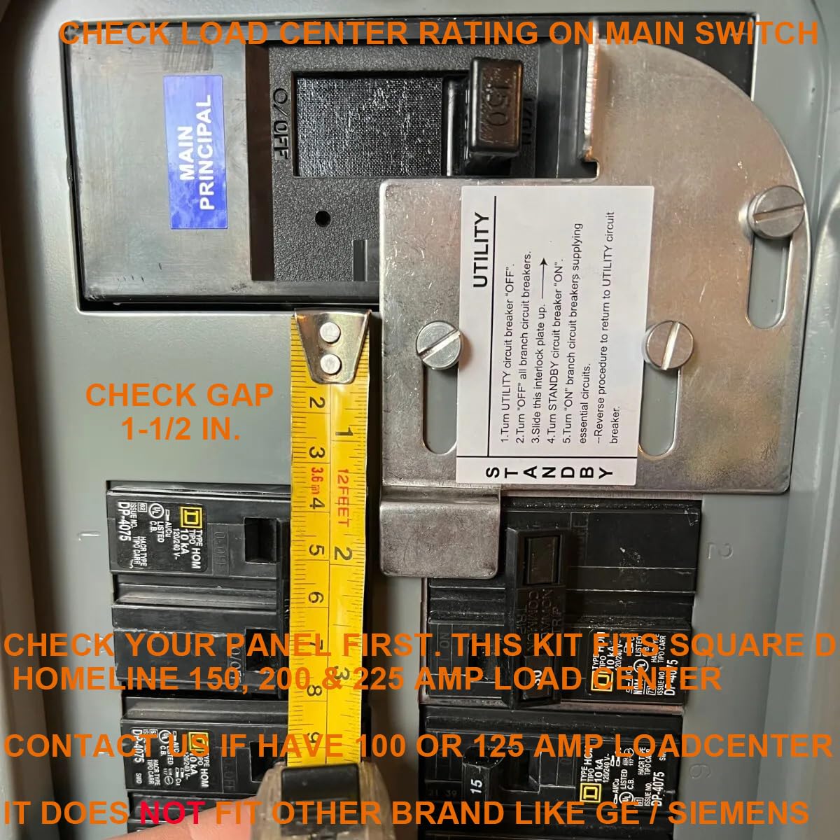 30 Amp Generator to House Hook-up Kit for Square D Homeline 150/200/225 Amp Load Center, Including Generator Cord,Power Inlet Box,Panel Interlock Kit and Circuit Breaker (15 Ft Gen Cord)