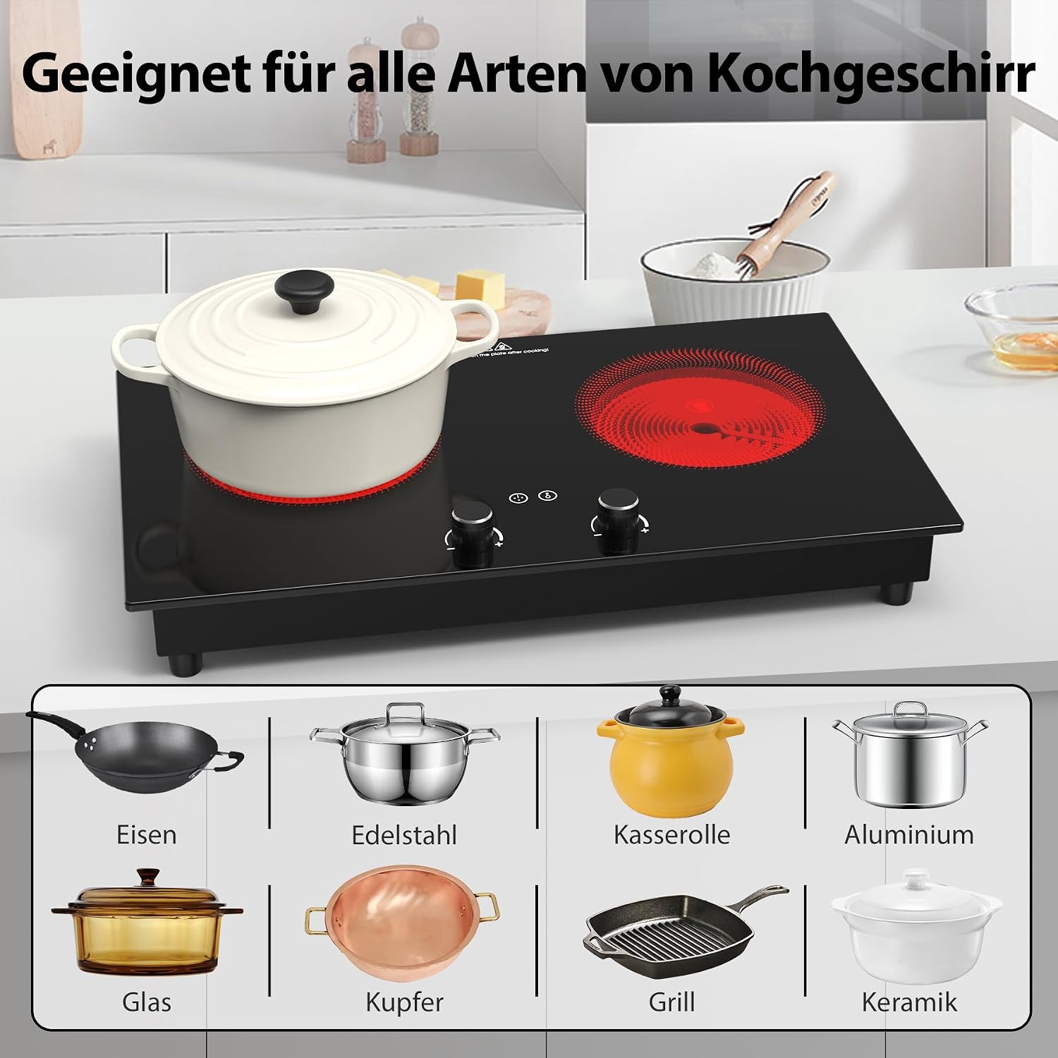 VBGK Electric Cooktop,2400W Electric Stove Top,Countertop and Built-in Hot Plate with Child Safety Lock, Timer, LED touch Knob Control,Overheat Protection,110V 2 Burner Induction Cooktop