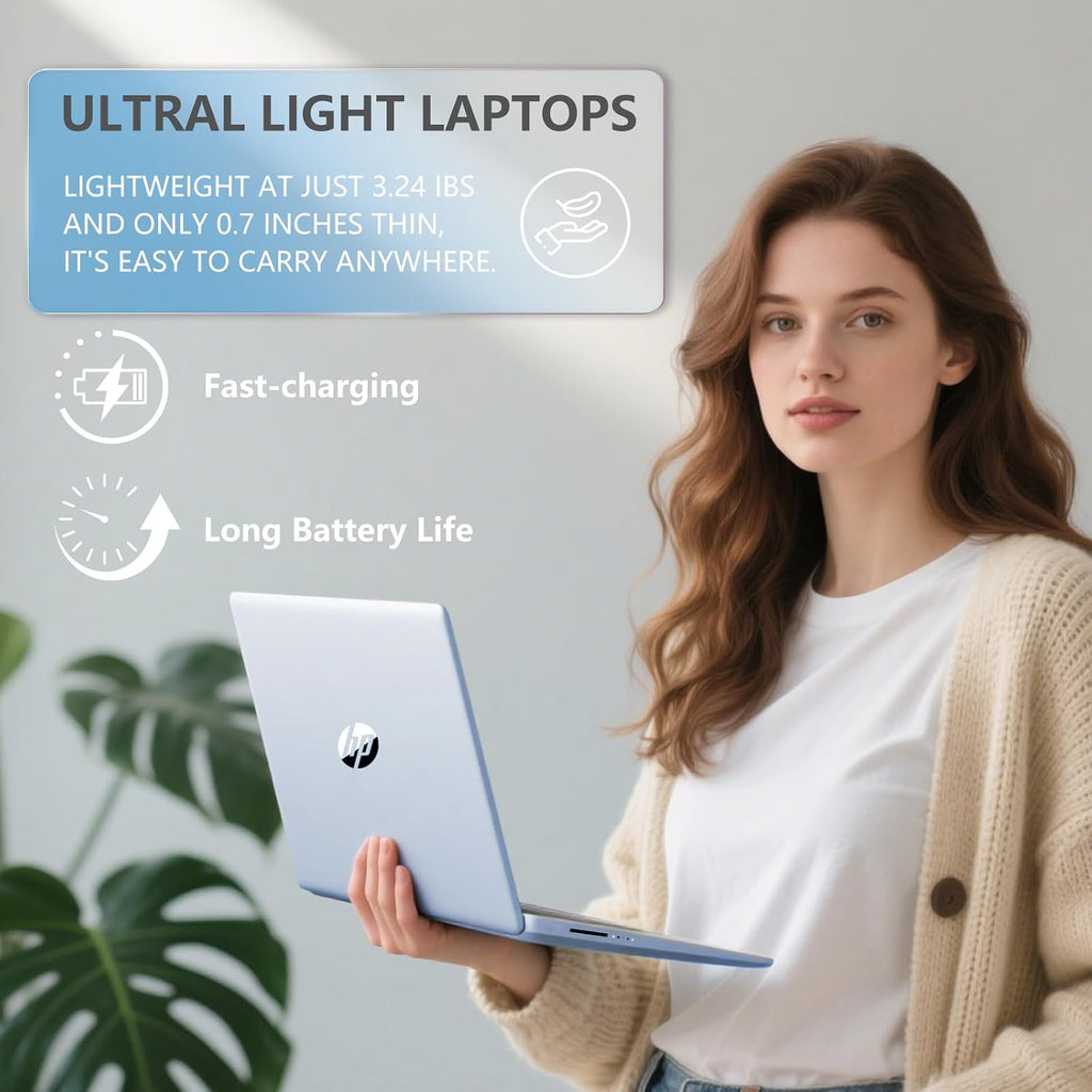 HP 14 Elite Laptop, 8GB RAM, 1.12TB Total Storage (128GB UFS+1TB Cloud), Sky Blue, Office 365, Intel 4-Core, Win11, Copilot AI, 11Hr Battery, Alpacatec Mouse