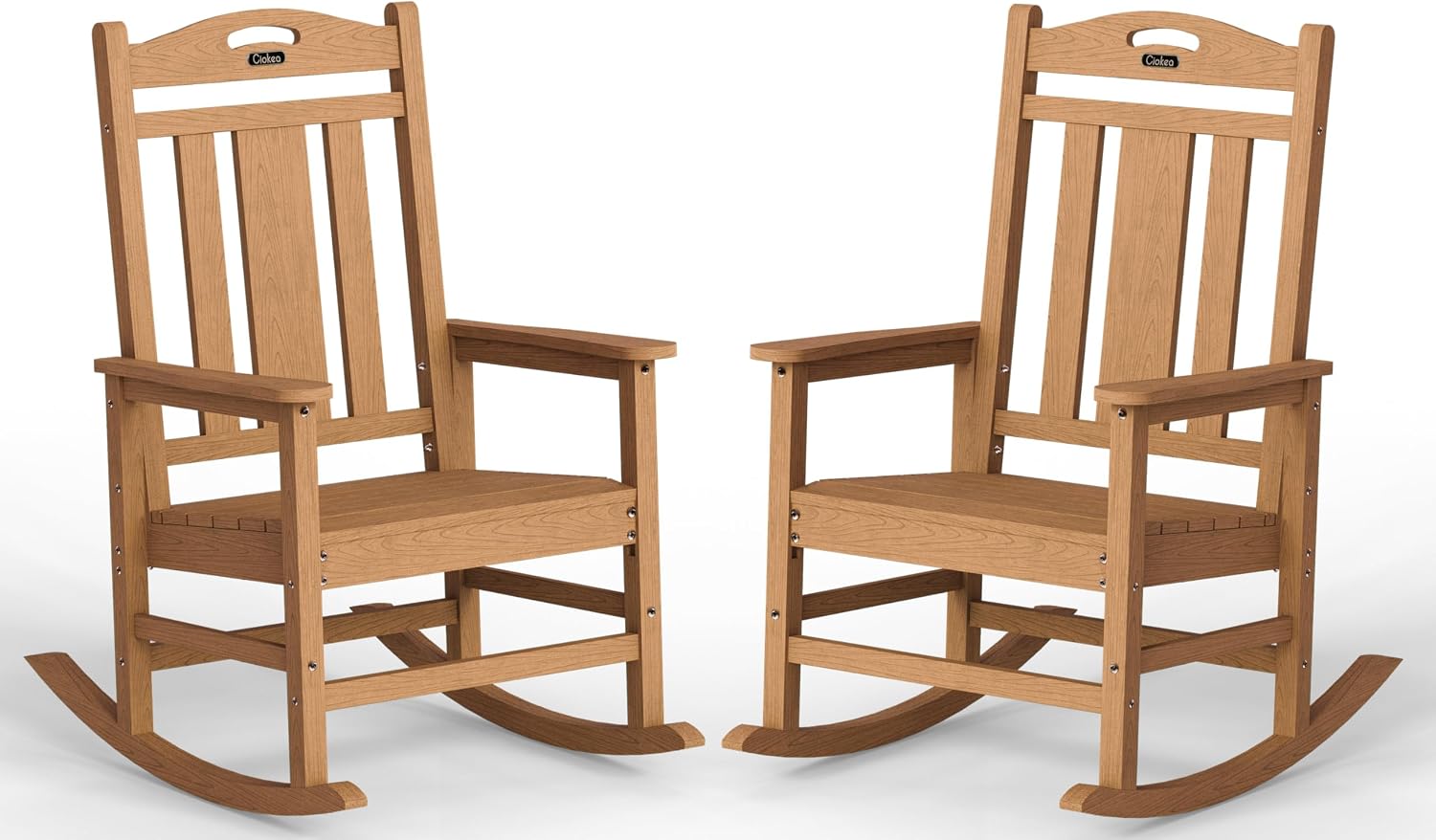 Ciokea Oversized Outdoor Rocking Chairs Set of 2, 380lbs Heavy-Duty Large Patio Rocker, High Back Cozy Porch Chairs, Weather Resistant Patio Rocking Chairs for Outside, Fire Pit, Deck, Teak