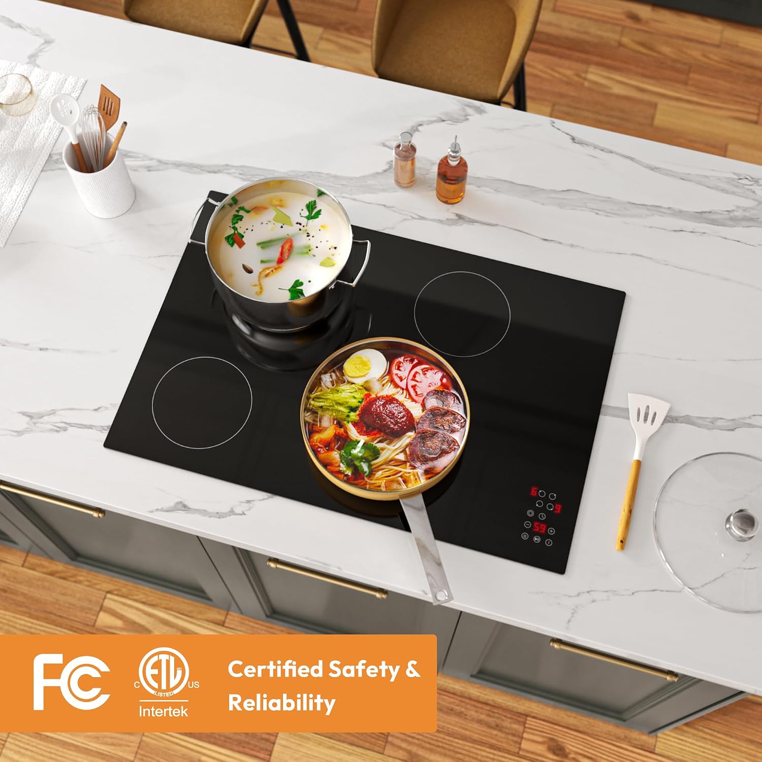 Empava 30 Inch Electric Ceramic Cooktop Built-in, 4 Radiant Burners, Dual Zone Heating, Touch Control, Child Lock, Stop & Go Pause Function, ETL Certified, Smooth Glass Surface