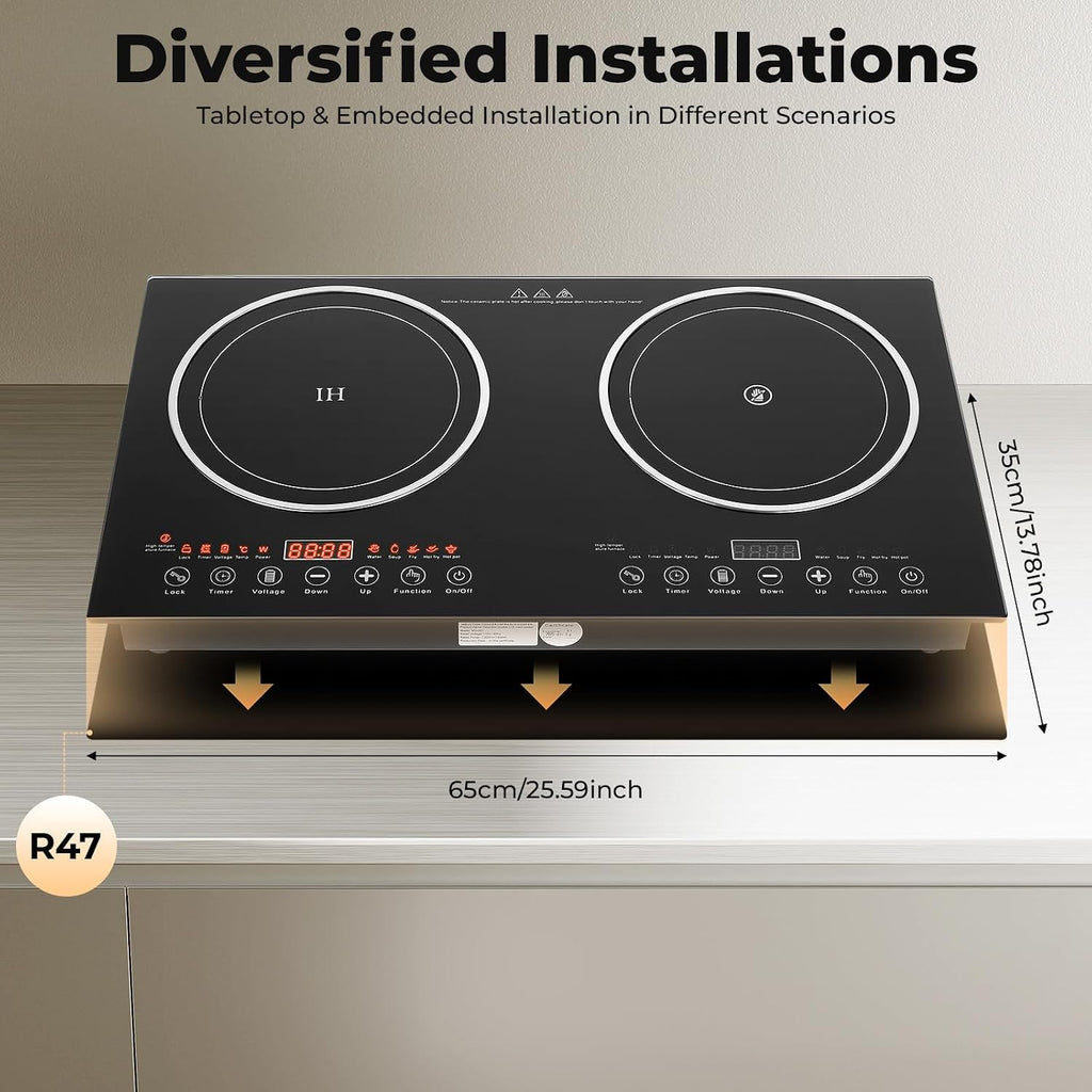 Double Burner Induction Cooktop 2400W Portable Electric Stove With Horizontal Design Fast Heating Perfect For Home Kitchen Apartment Restaurant Camping Caravan And Party Use