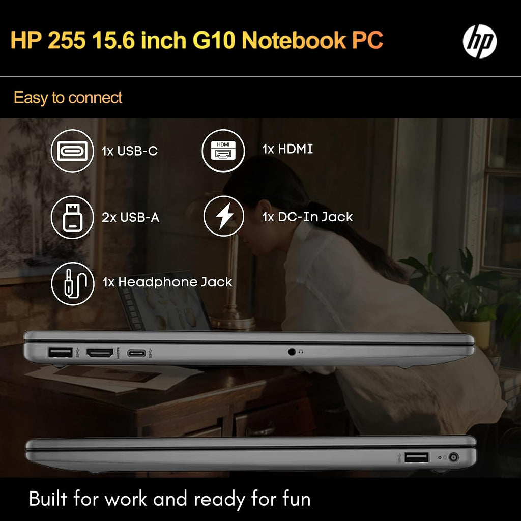 HP 255 G10 Laptop for Home or Work - Microsoft Office 365 for Web - 15.6' Full HD - Ryzen 3 7330U (Beat Intel i5-1135G7) - 16GB RAM - 256GB SSD - HDMI - USB-C - Windows 11 w/o Mouse