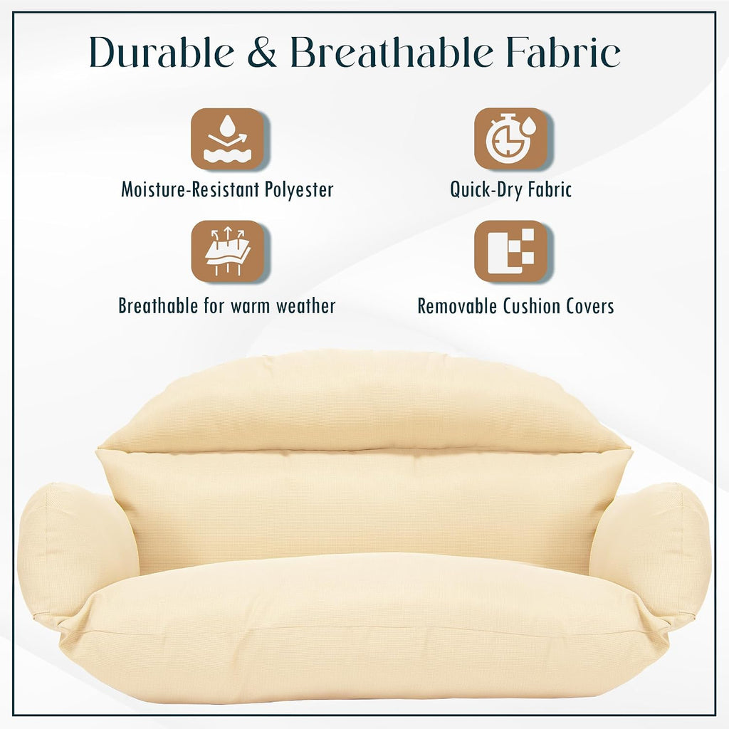 LeisureMod 2-Person Hanging Egg Chair Cushion, Quick-Drying Fabric with Soft Cotton Filling, Weather-Resistant Outdoor Seat Cushion, Machine Washable, Cream