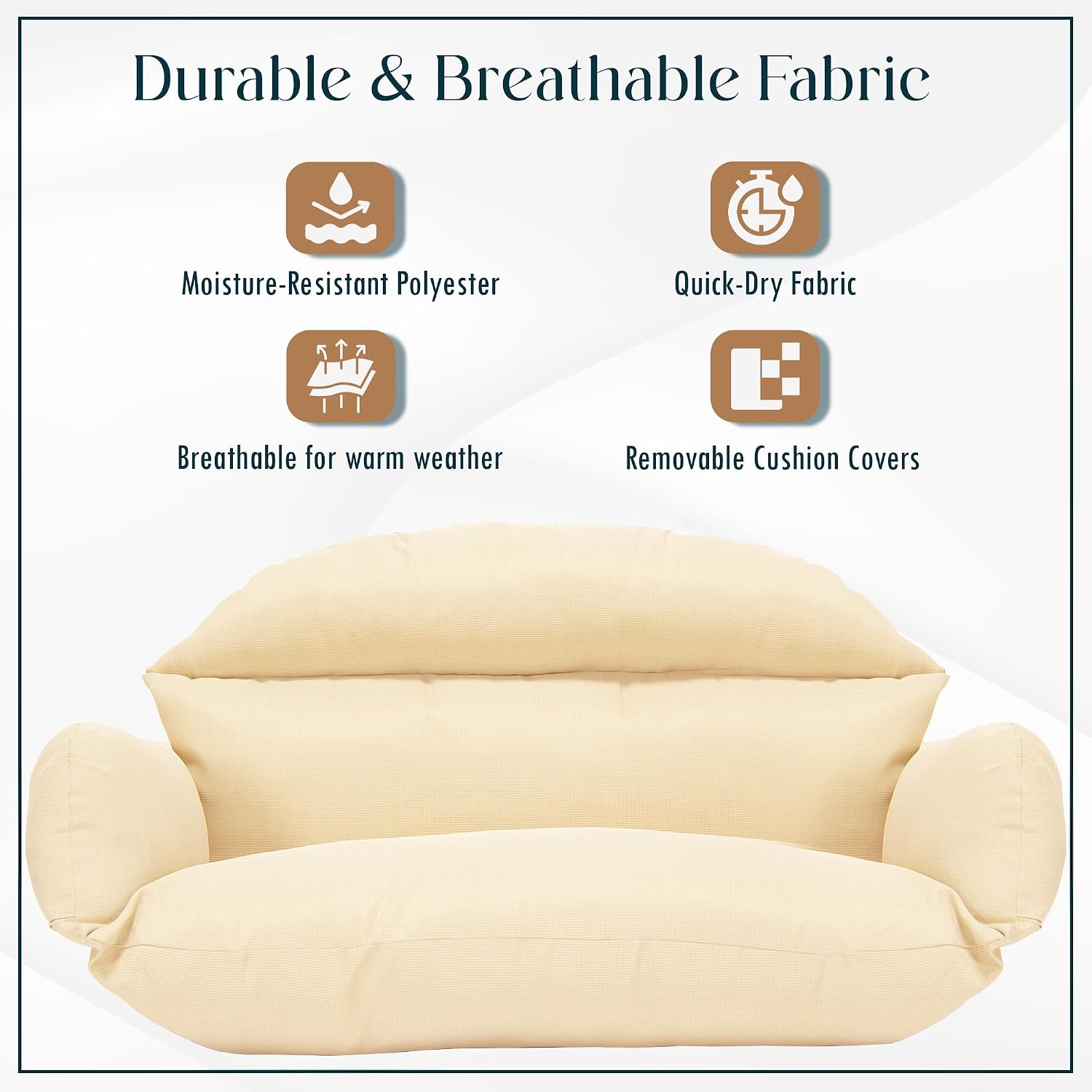 LeisureMod 2-Person Hanging Egg Chair Cushion, Quick-Drying Fabric with Soft Cotton Filling, Weather-Resistant Outdoor Seat Cushion, Machine Washable, Cream