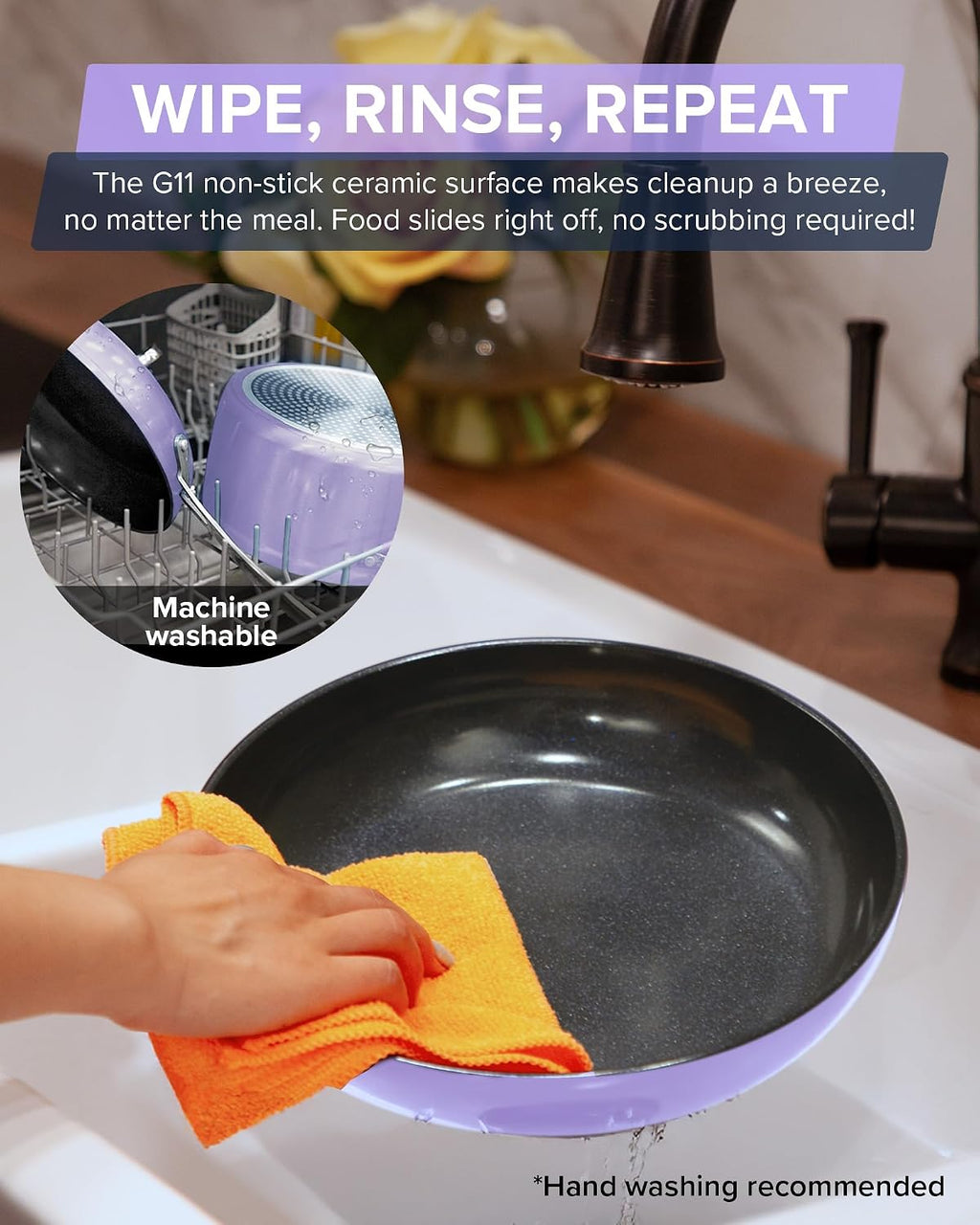Nuwave Healthy G11-Pots and Pans Set Non Stick, 9H Near-Diamond Hardness Scratch-Resistant, Works on All Stovetops, PFAS Free, with Frying Pans, Saucepans & Glass Lids, Stay-Cool Handles, Lilac