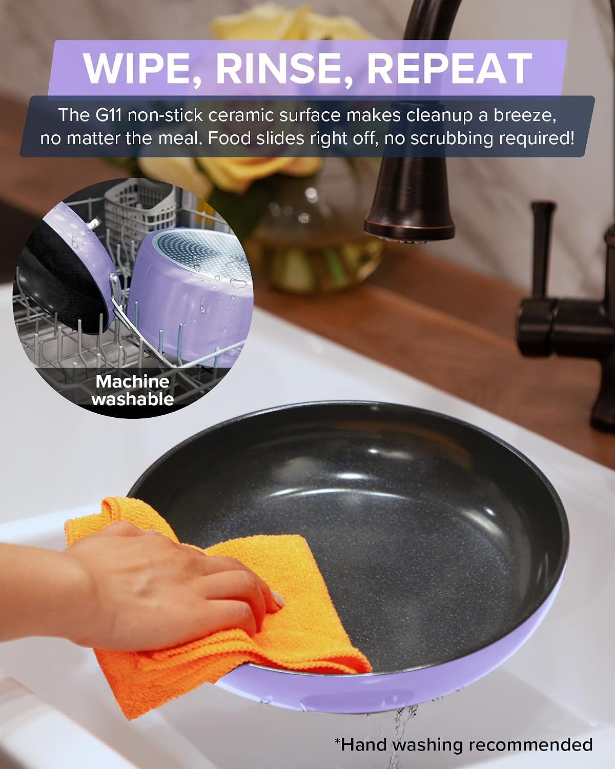 Nuwave Healthy G11-Pots and Pans Set Non Stick, 9H Near-Diamond Hardness Scratch-Resistant, Works on All Stovetops, PFAS Free, with Frying Pans, Saucepans & Glass Lids, Stay-Cool Handles, Lilac