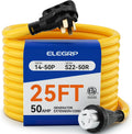 ELEGRP 50 Amp RV/Generator Extension Cord, 25FT NEMA 14-50P to SS2-50R Twist Lock, 6/3+8/1 Gauge STW, Heavy Duty 50A RV Power Cord for Camper/Generator/House, UL Standard Compliant, 3-Year Support