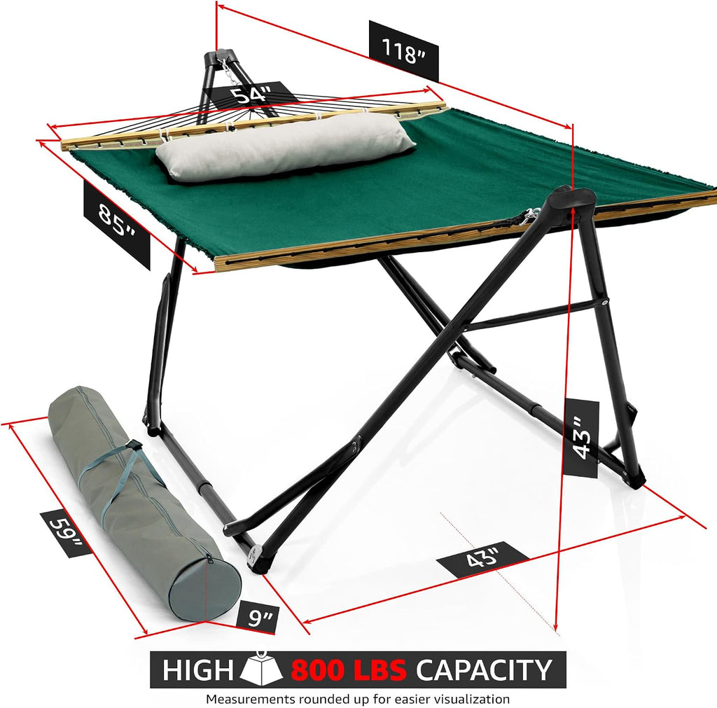 Tranquillo Unity with Hammock Stand; Premium Quality, 800 lbs Capacity, 30-Second Easy Setup, Durable Steel Frame, Pre-Assembled and Portable for Indoor & Outdoor Use, Emerald Green