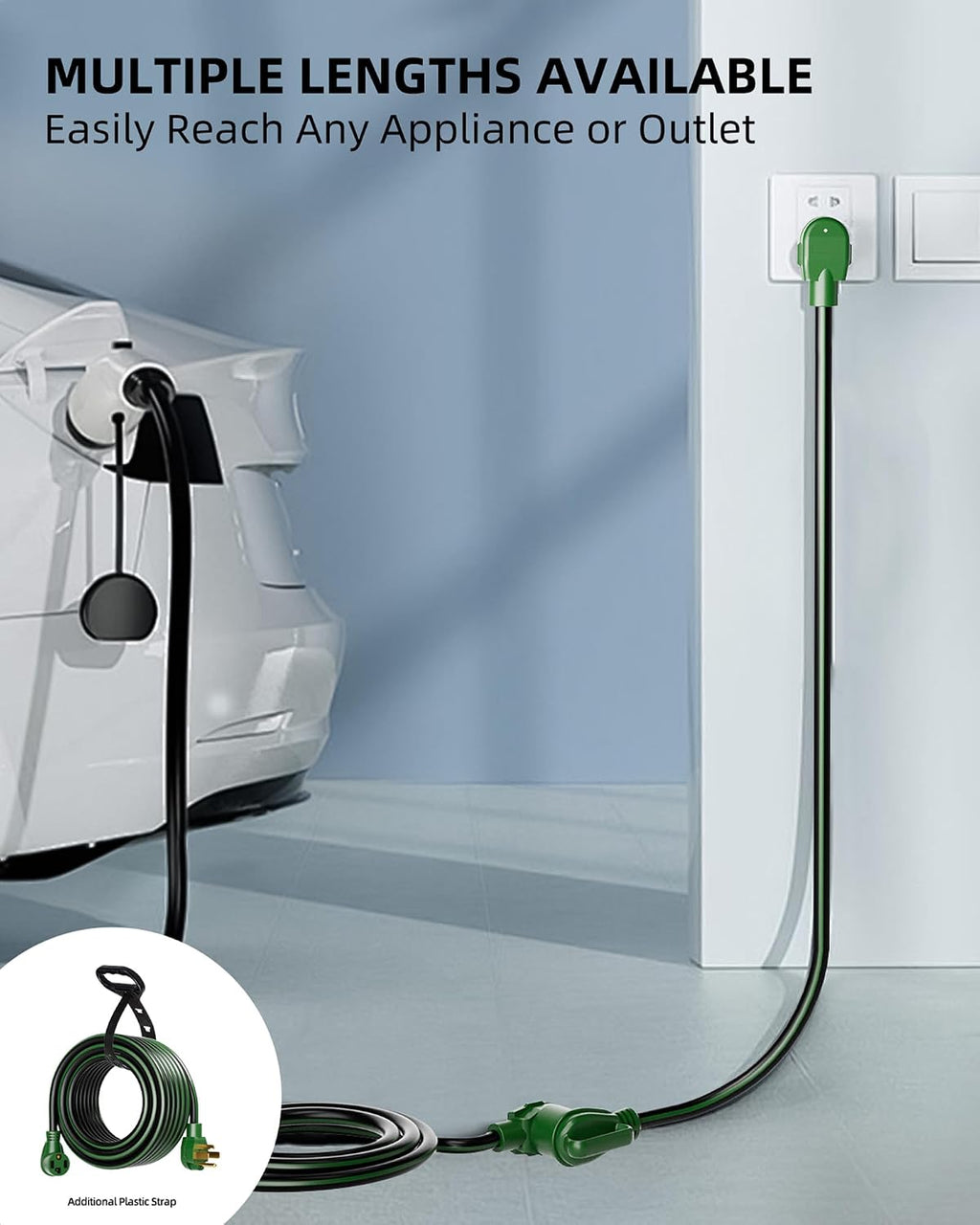 30-Amp 4-Prong Dryer EV Extension Cord, 50 Feet, NEMA 14-30P to 14-30R, 125V/250V Heavy Duty STW 10AWG/4, Use for Tesla Model 3/Y/X/S, Level 2 EV Charging & Dryer Power Extension, ETL Listed