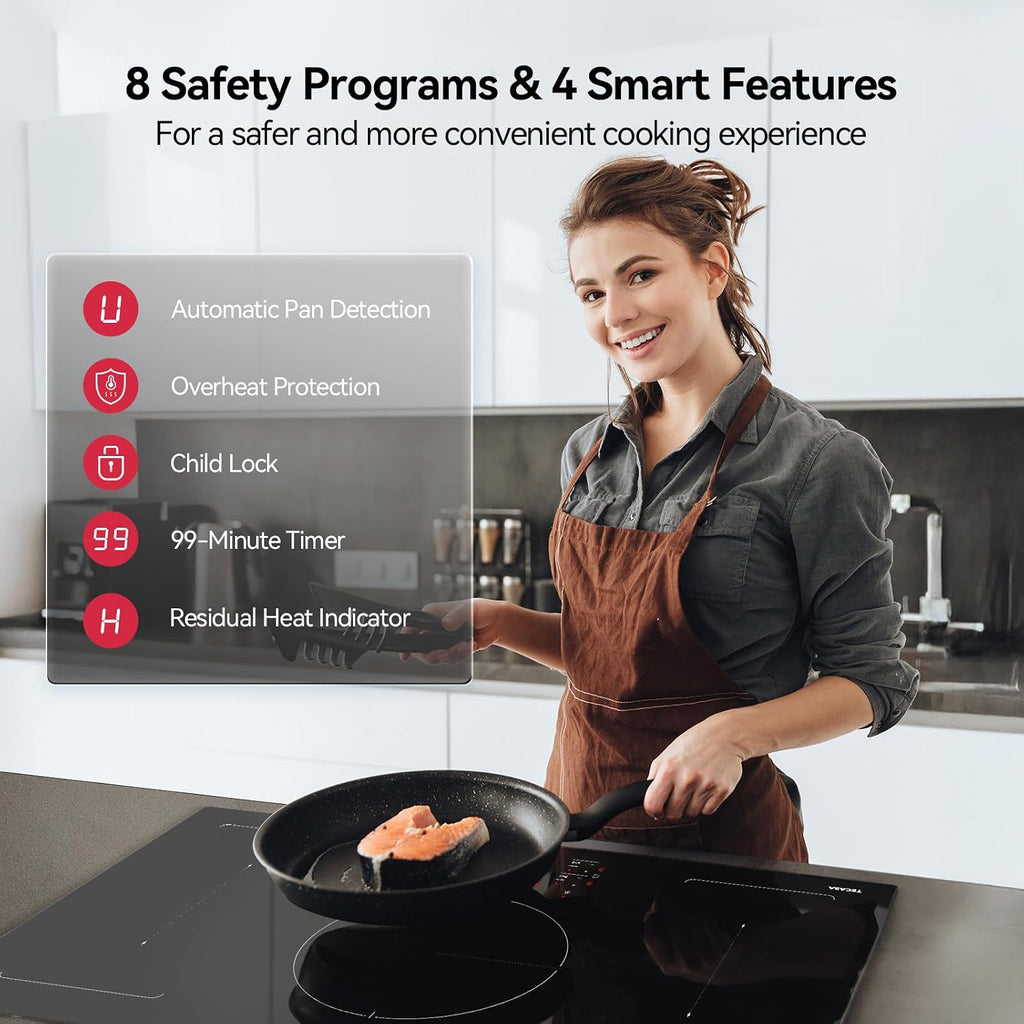 36 Inch Induction Cooktop 10800W, TECASA Built-in Electric Stove with 5 Boost Burners, Compatible with Magnetic Cookwares, Timer & Child Safety Lock, 9 Power Levels