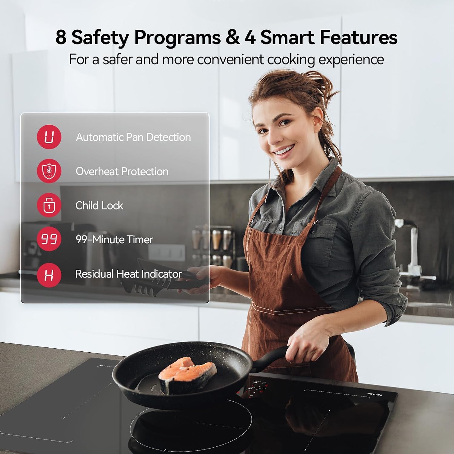 36 Inch Induction Cooktop 10800W, TECASA Built-in Electric Stove with 5 Boost Burners, Compatible with Magnetic Cookwares, Timer & Child Safety Lock, 9 Power Levels